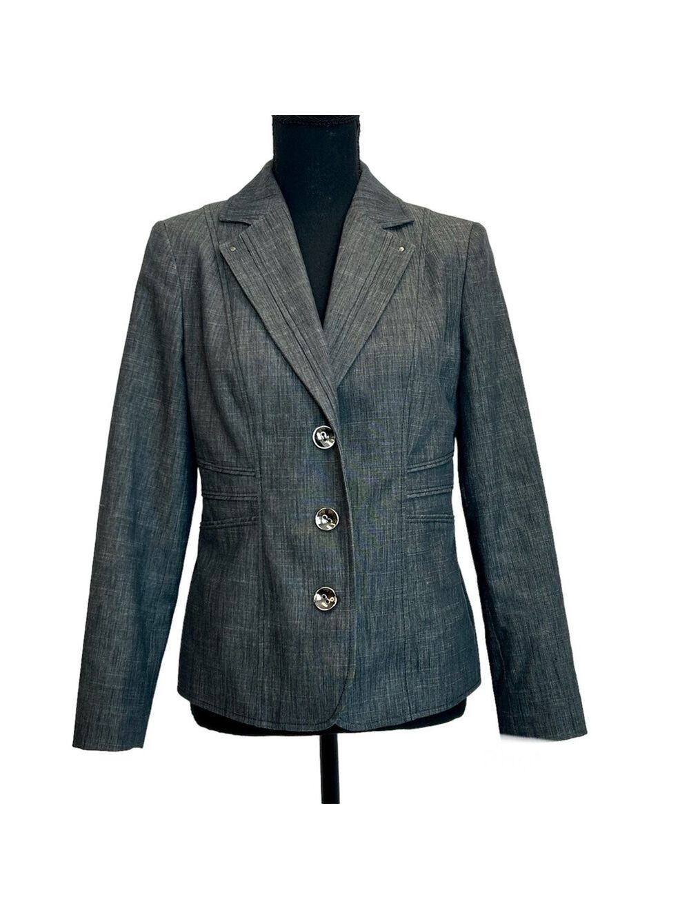 LAURA Petites gray single breasted tailored, structured blazer Sz 4 professional